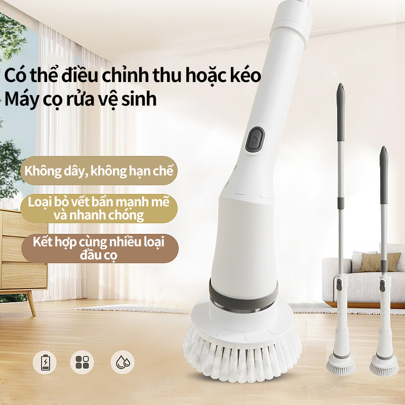 Chổi cọ nhà vệ sinh bằng điện bộ cọ bồn cầu thông minh cán dài cây chà sàn nhà tắm toilet tự động 6 đầu