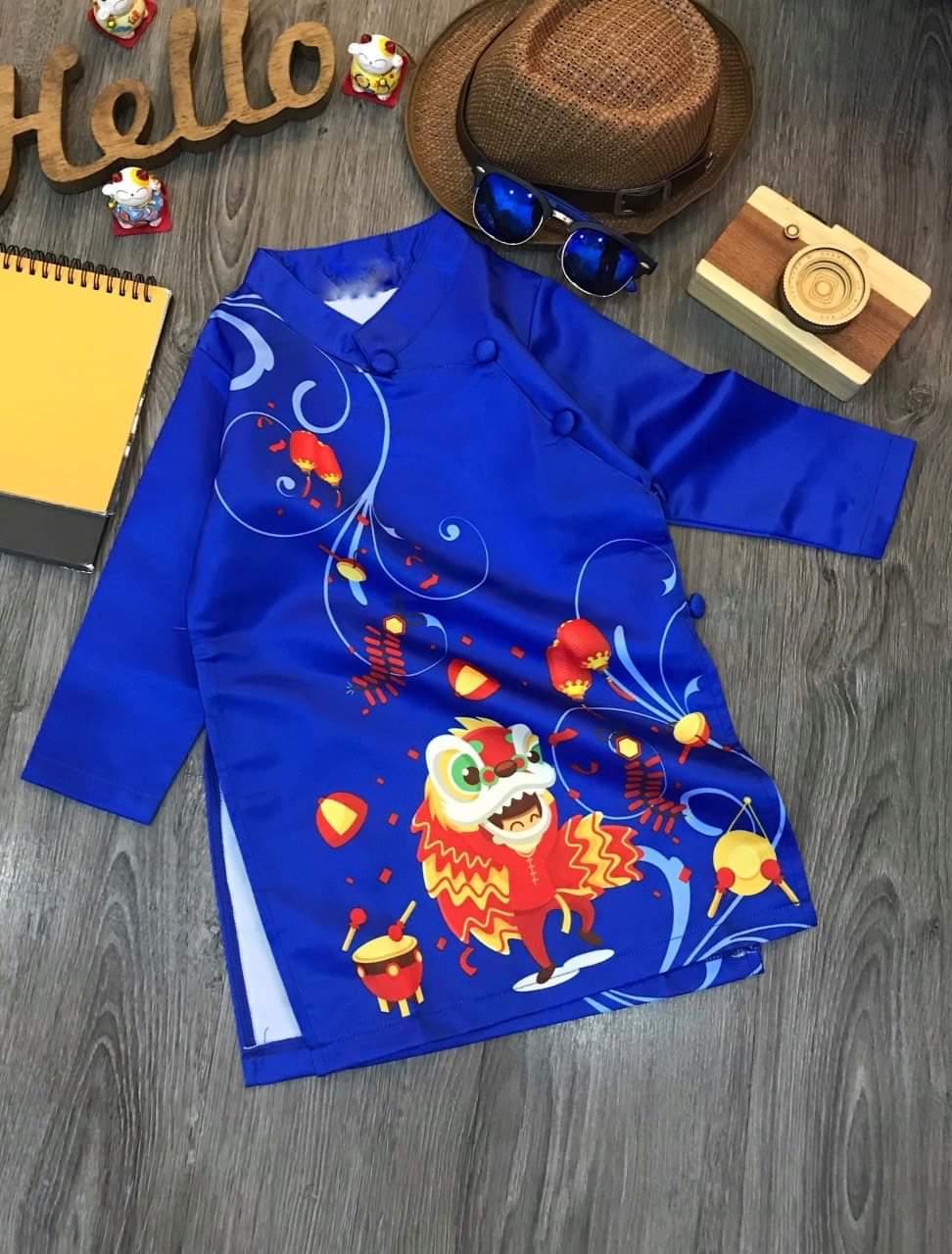 [HCM]Áo dài cách tân cho bé trai bé gái Đón Xuân Dễ Thương Áo dài Tết mẫu mới hottrend hình múa lân cao cấp cho bé từ 9kg đến 35kg (màu đỏ màu vàngmàu xanh) Shop Tân Thời Đại