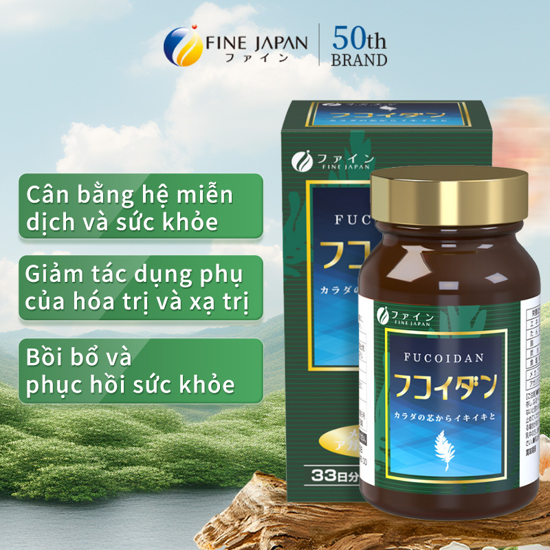 fine japan - Viên uống cân bằng hệ miễn dịch Fucoidan FINE JAPAN lọ 198 viên  Làm giảm sự sợ hãi của cảm lạnh nghẹt mũi sốt nhức đầu cơ đau đờm đau họng đau