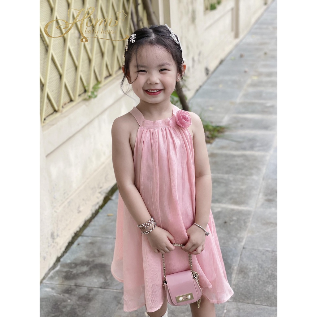HOMI - Váy yếm tơ hoa Hồng váy đi chơi cho bé gái