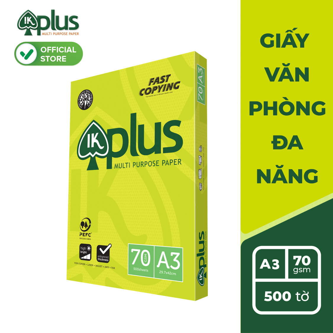 Giấy IK PLUS A3 70gsm - Giấy photo, giấy in văn phòng, giấy vẽ - Hàng chính hãng