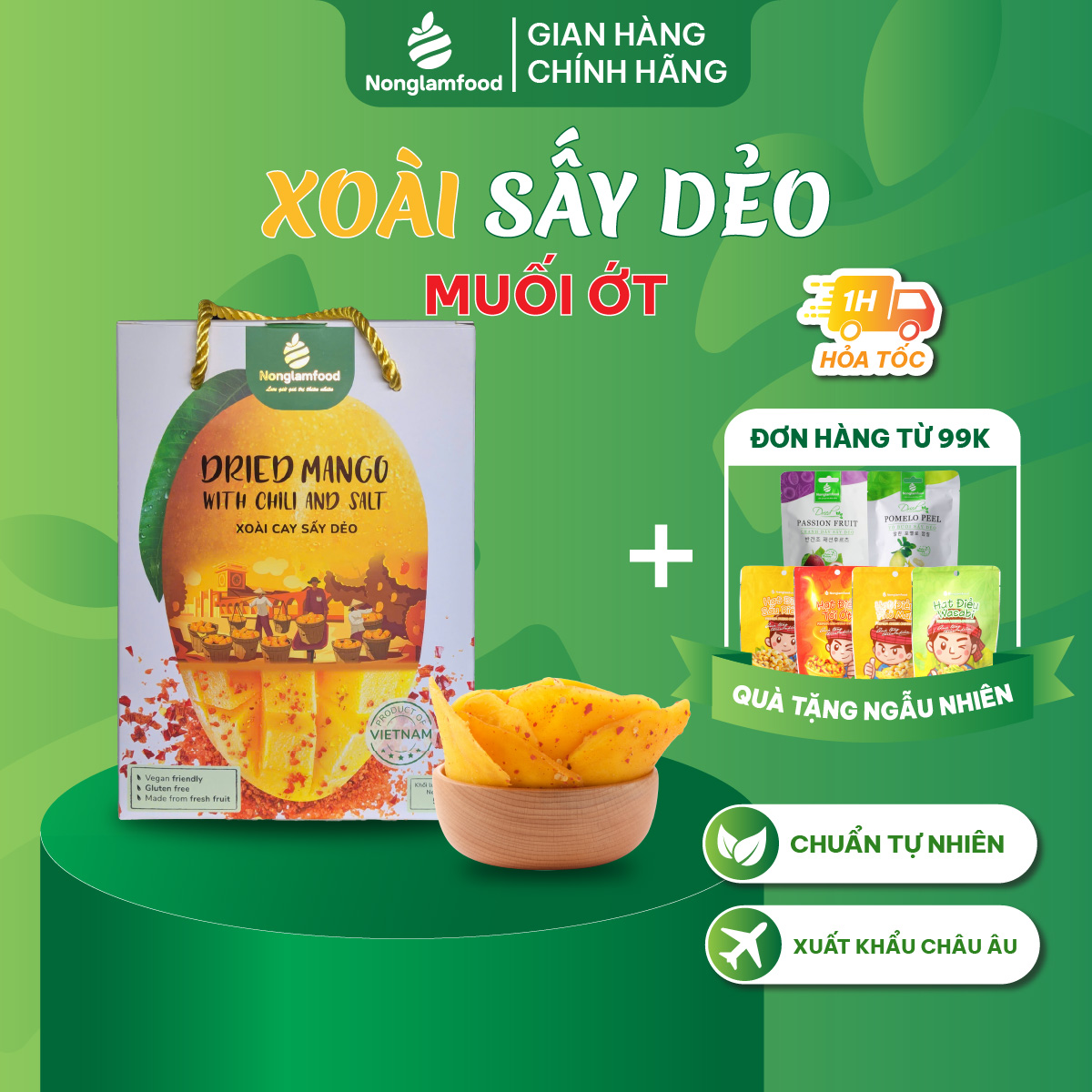 Xoài muối ớt sấy dẻo Nonglamfood 500g | Xoài cay sấy | Ăn vặt bổ sung khoáng chất, đề kháng