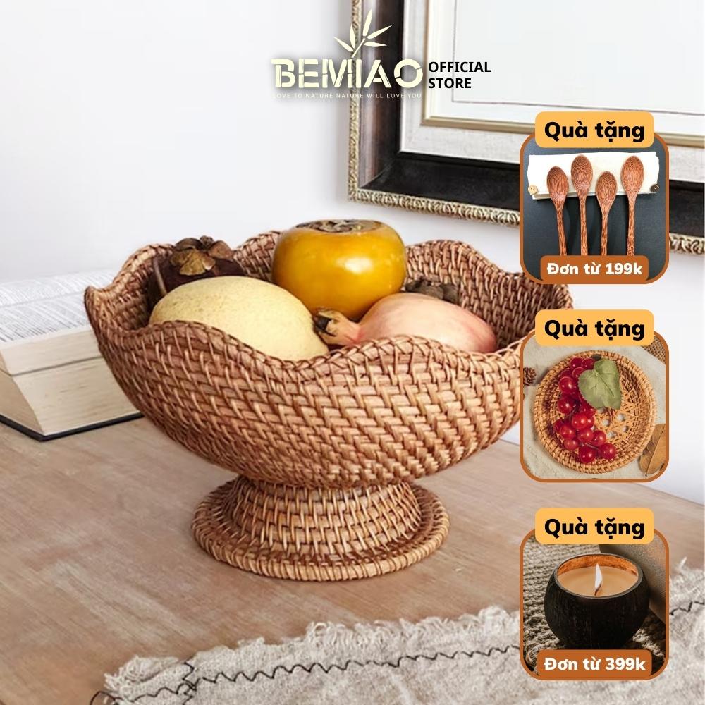 Mâm bồng mây tre đan có chân đế Khay mây đựng hoa quả Giỏ mây trang trí đựng hoa quả bánh kẹo thờ cúng Bemiao