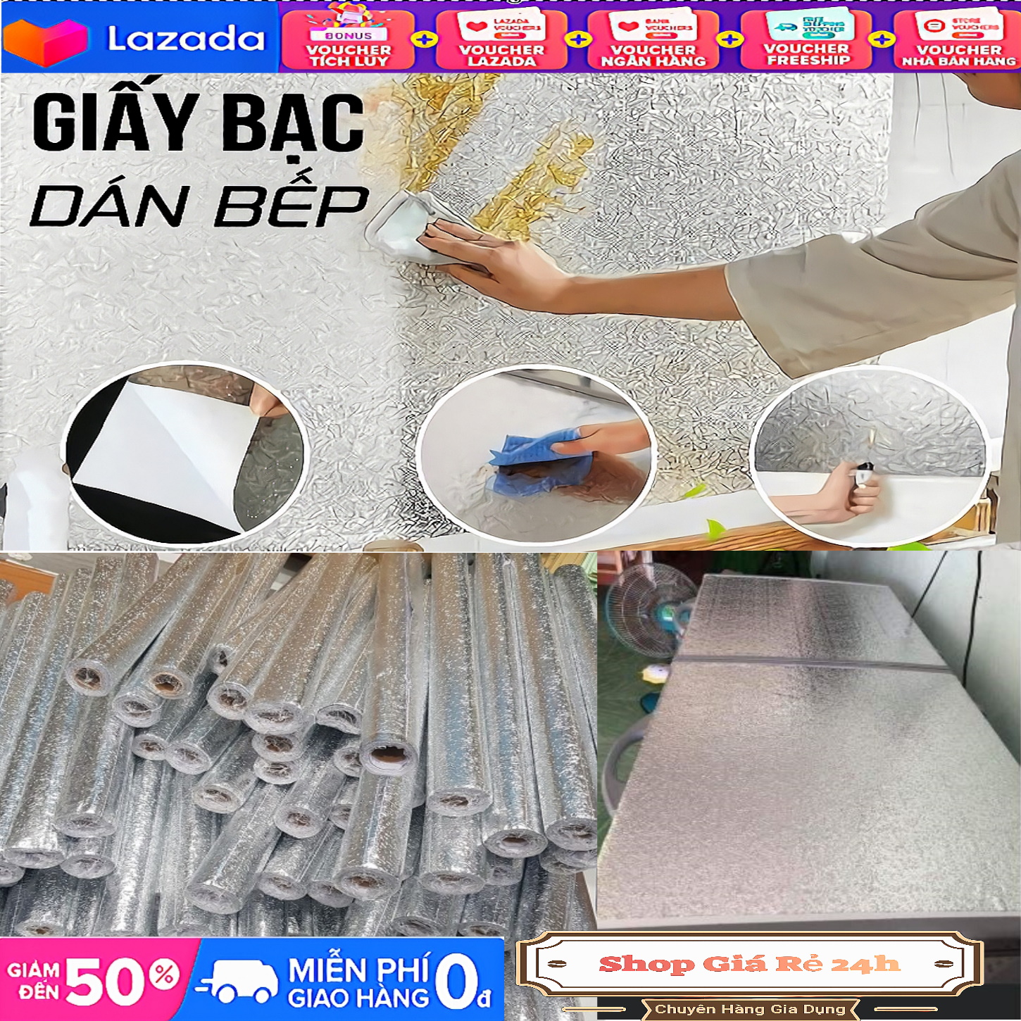 Cuộn giấy decal 2mét dán bếp cách nhiệt màu bạc chống thấm kích thước 0.6 x 2m