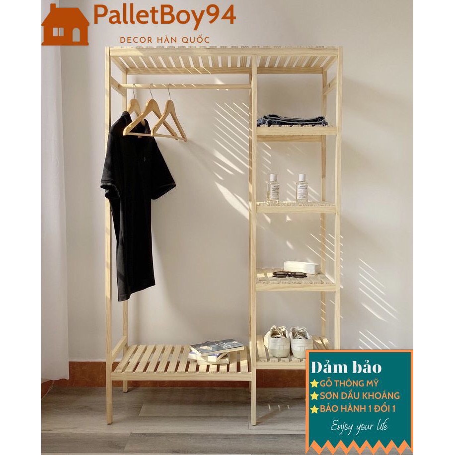 KỆ TREO QUẦN ÁO 2 BUỒNG 1 VỈ / KỆ TREO QUẦN ÁO 2 NGĂN, GỖ THÔNG MỸ