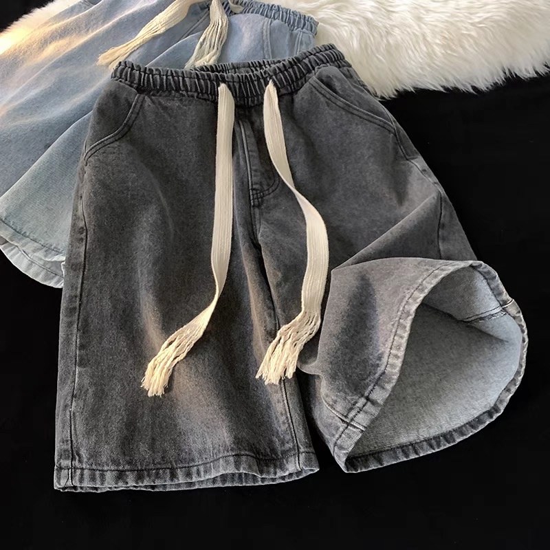 Quần short Jean cao cấp nam nữ mùa hè 2024, Quần short lưng cao, quần đùi Jean cạp cao ống rộng