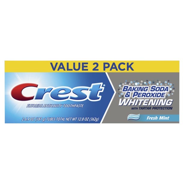 Kem đánh răng Crest Cavity & Tartar Protection Toothpaste, Whitening Baking Soda & Peroxide _ Hộp 2 tuýp lớn _ 362g
