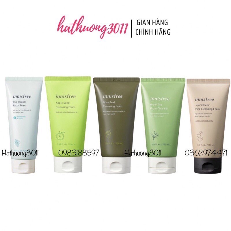 Sữa rửa mặt Innisfee trà xanh, táo xanh, olive, tro núi lửa, bija.
