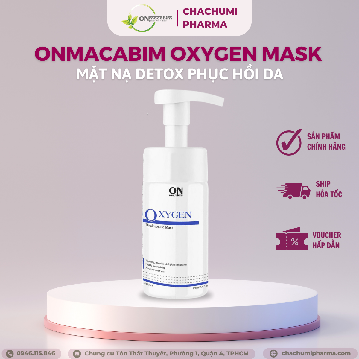Mặt nạ onmacabim oxygen hyaluronic mask cấp ẩm, làm sáng, phục hồi da 100ml