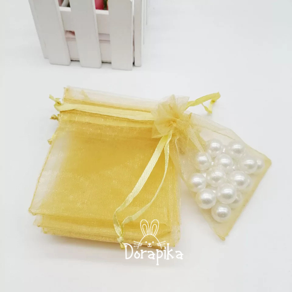 Combo 10 túi dây rút vải voan màu vàng kích thước 9x12cm