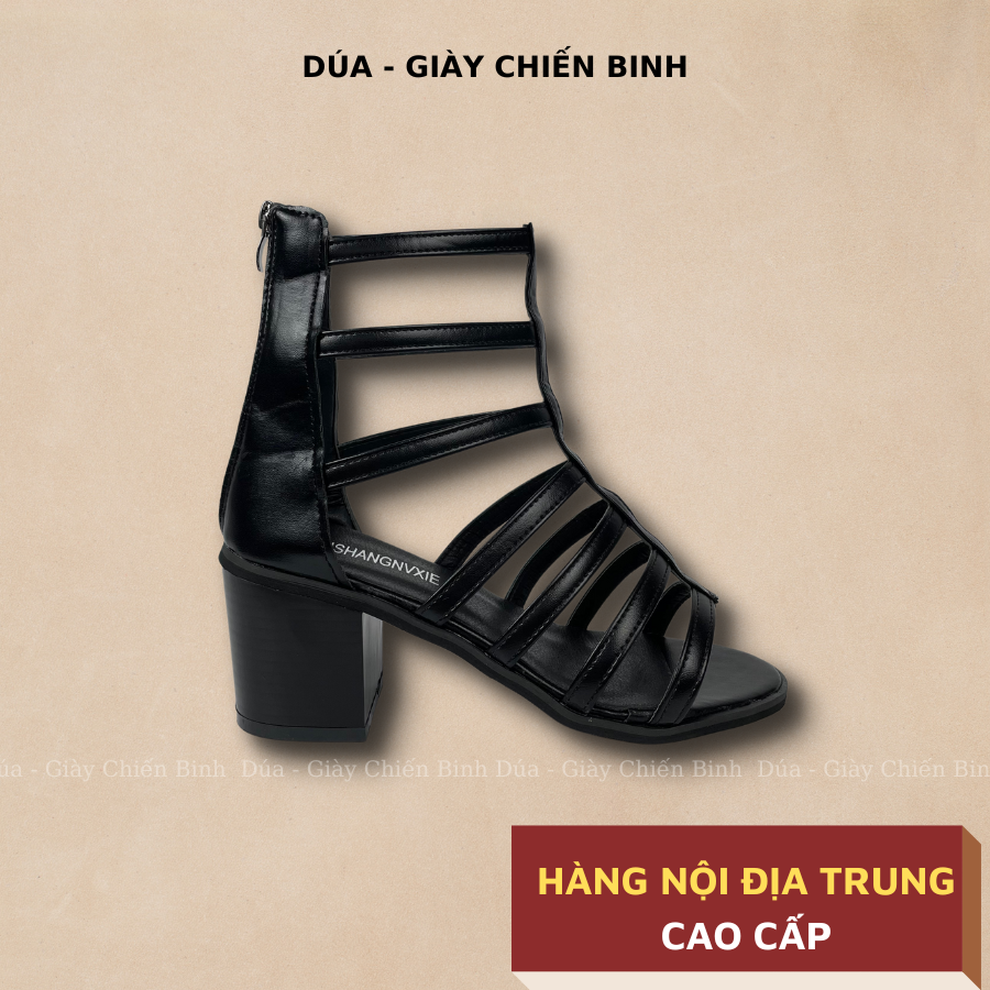 Giày chiến binh gót vuông cổ ngắn, sandal gót vuông n02