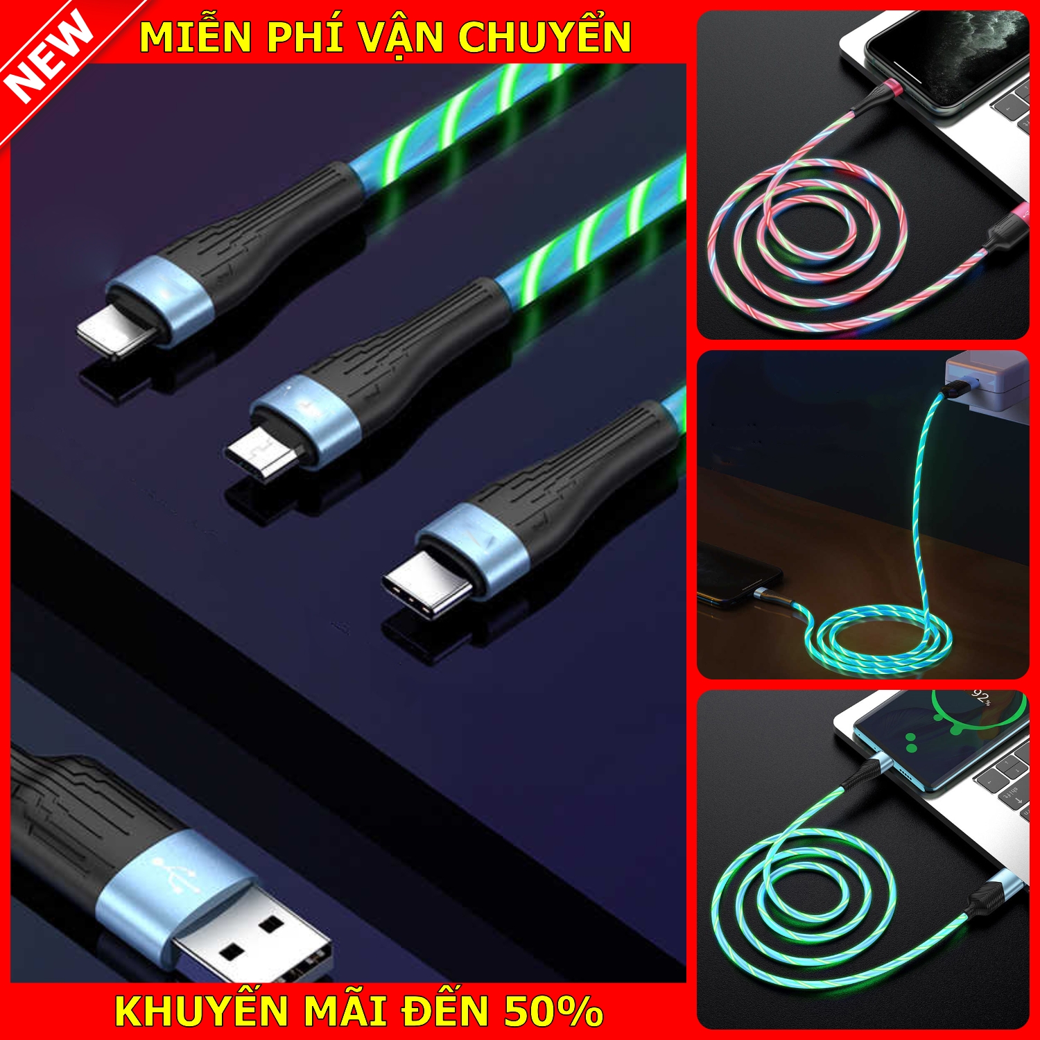 [HCM]Dây cáp sạc và truyền data đầu micro usb ( dùng cho Android )hỗ trợ sạc nhanh tự ngắt khi pin đầy 5V-2.4A dây bọc dù dài 1M2 có đèn led trên dây nhiều màu bảo hành 12 tháng