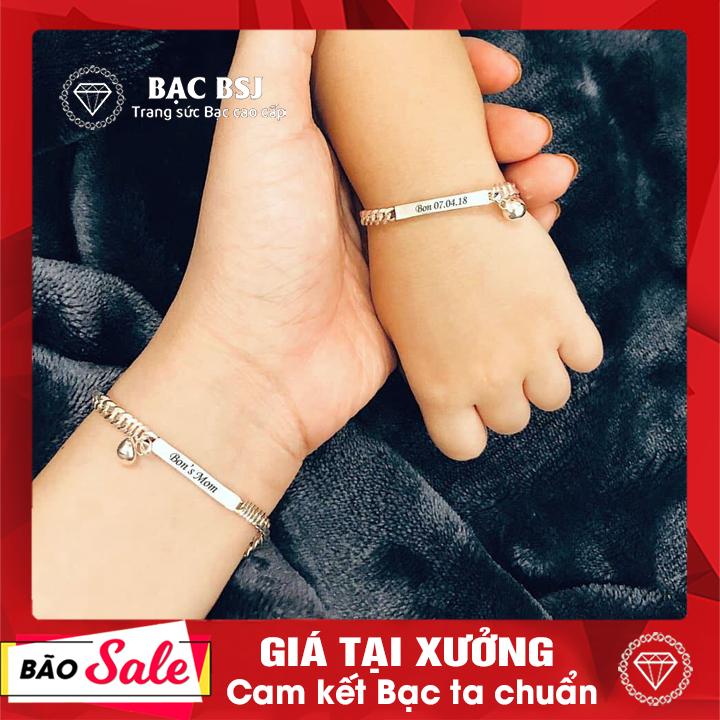Vòng tay cặp cho mẹ và bé bạc ta cao cấp. Miễn phí khắc tên theo yêu cầu. Bạc BSJ