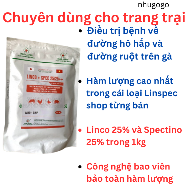 Linco spec 25/25 Sumi qui cách 100 gram chuyên dùng cho trang trại, CRD, ORT, khớp, sổ mũi, đường ruột cho vật nuôi