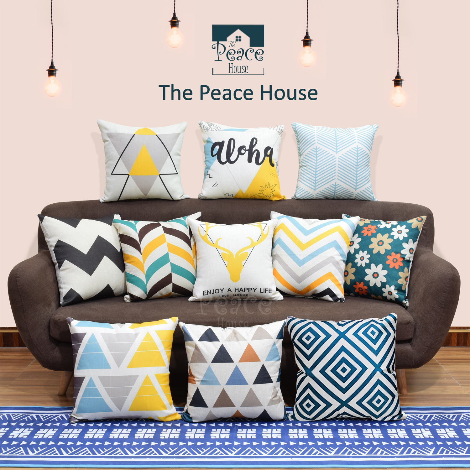 Vỏ gối tựa lưng, gối sofa, gối trang trí, gối vuông, gối văn phòng - sofa pillow covers- sofa pillowcase HÌNH HỌC ALOHA(Giá chỉ gồm vỏ gối) - The Peace House