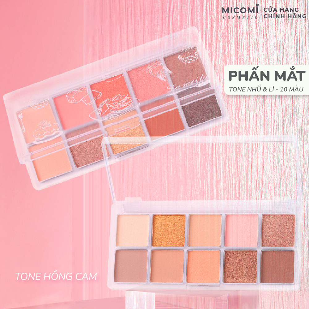 Phấn Mắt Bảng Mắt 10 Ô Màu Nhũ Lì Tông Hồng Cam Hot Trend Kèm Cọ Đánh Mắt Trang Điểm Make Up LAMEILA