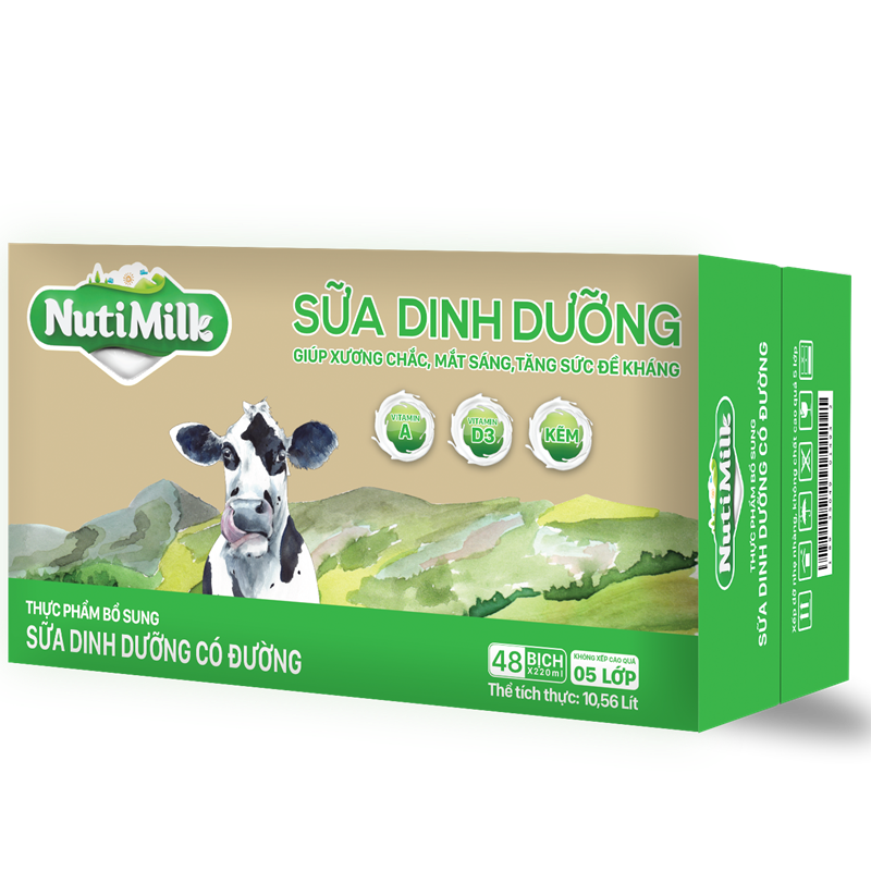 Thùng 48 Bịch NutiMilk Sữa dinh dưỡng Có đường Bịch fino 220ml TU.SDDCD220