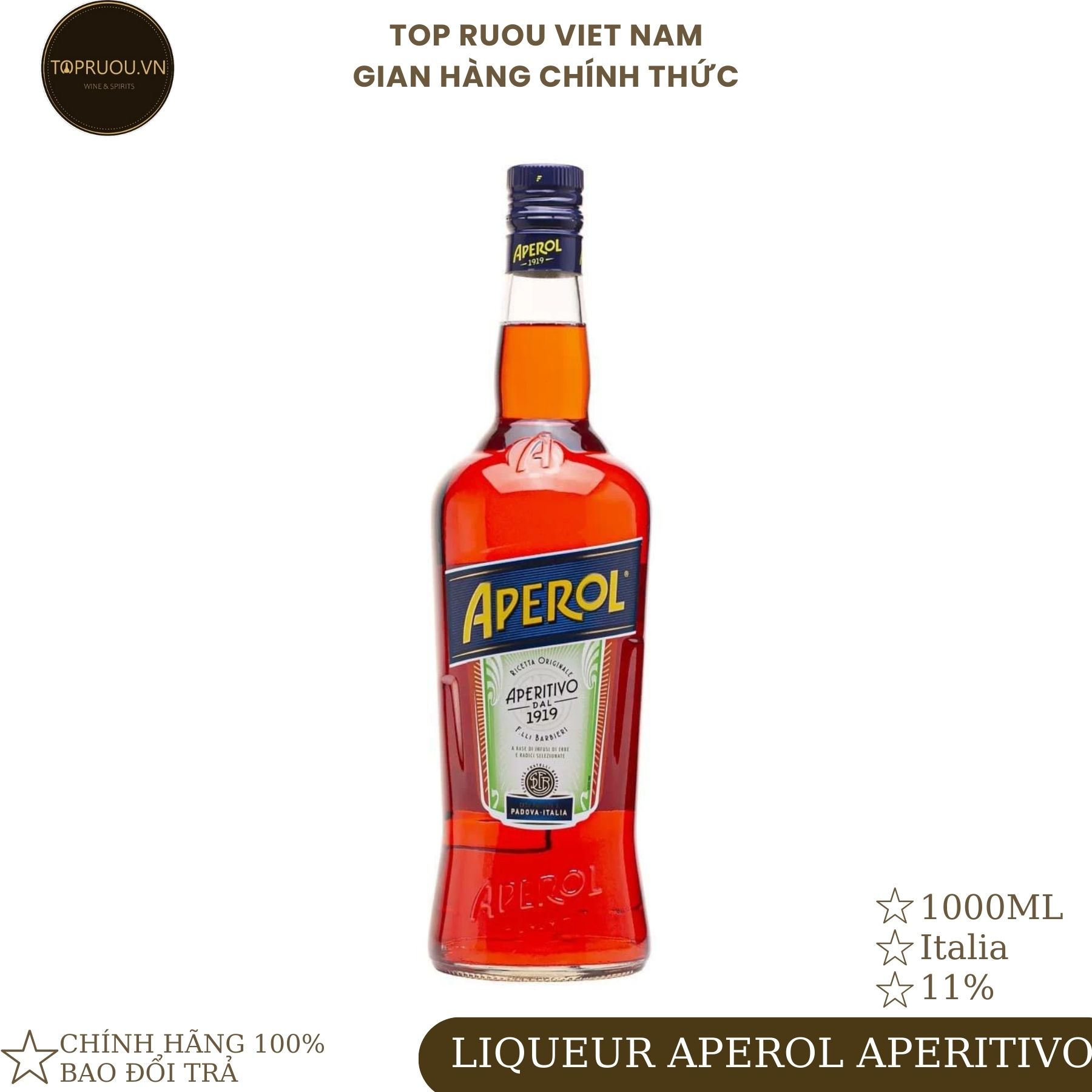 [TopRuouVietNam] Rượu Mùi Aperol Aperitivo 1000ml [Hàng Thật]