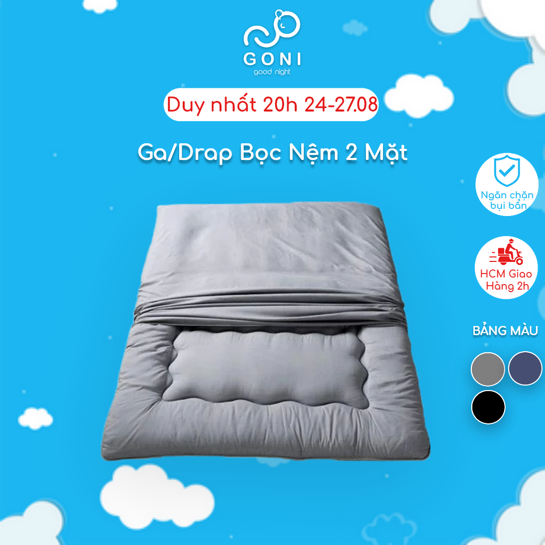 Áo bọc nệm 2 mặt goni cotton tici, vỏ bọc nệm topper đủ màu, kích thước 1m x 2m, 1m2 x 2m, 1m4 x 2m, 1m6 x 2m, 1m8 x 2m
