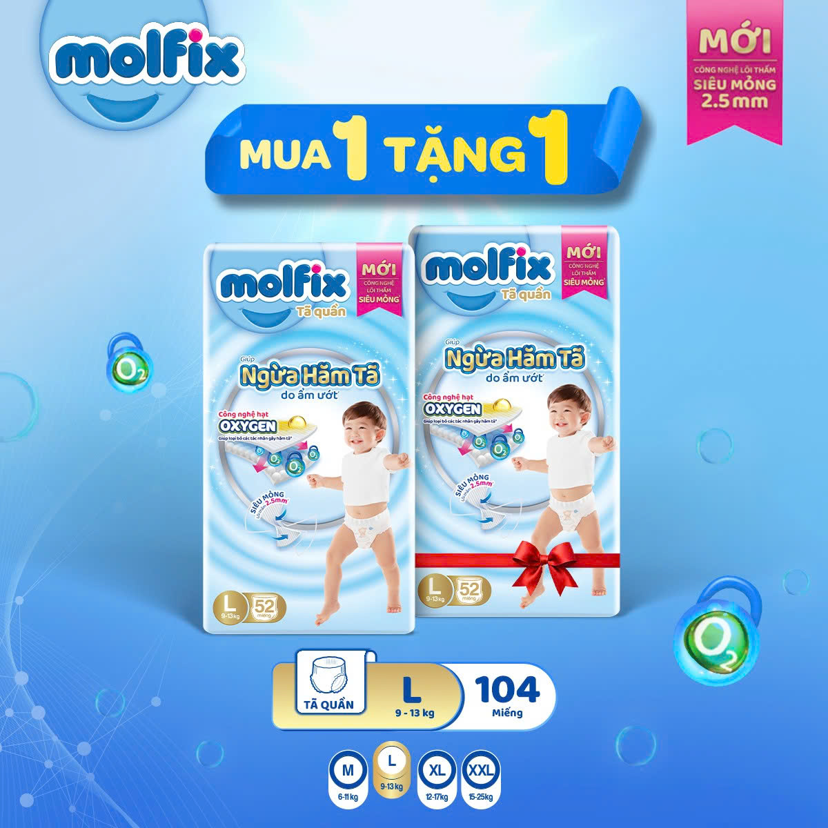 [Buy 1 Get 1 Free] Molfix Oxy Super Jumbo Diapers/Diaper Pants Help Prevent Diaper Rash, Available in All Sizes M, L, Xl, Xxl, XXXL