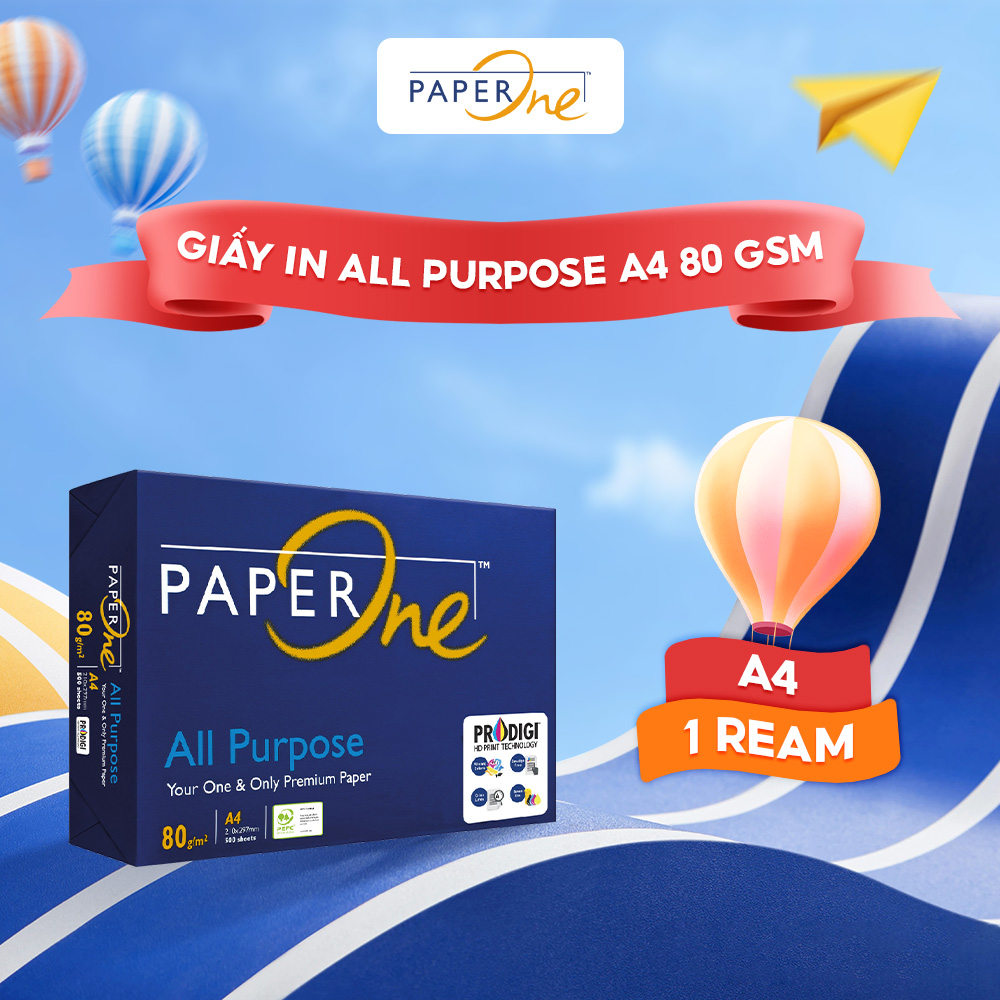 Giấy in PaperOne All Purpose Premium A4 80 gsm - Ream 500 tờ dành cho nhu cầu gia đình, văn phòng