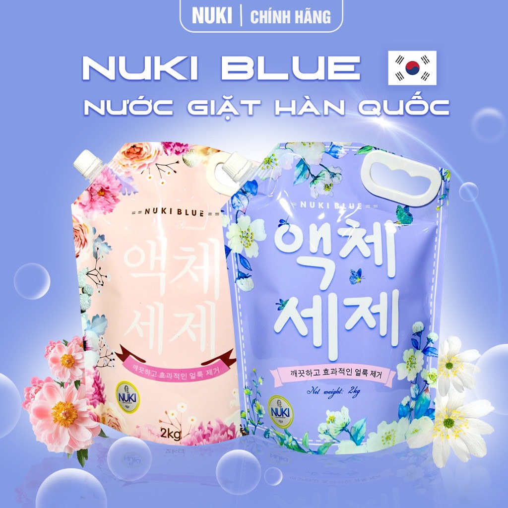 Nước Giặt Xả Hàn Quốc NUKI BLUE 2KG, Sạch Sâu Thơm Lâu, Làm Mềm Sợi Vải