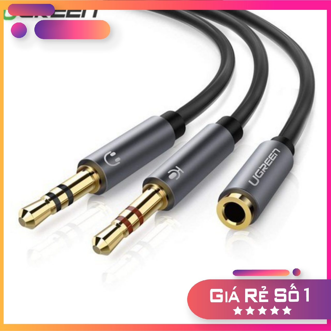 Dây Audio chuyển tai nghe 3.5mm đầu cái sang 2 đầu Mic và Tai nghe đầu đực  dài 20CM UGREEN AV140 20899