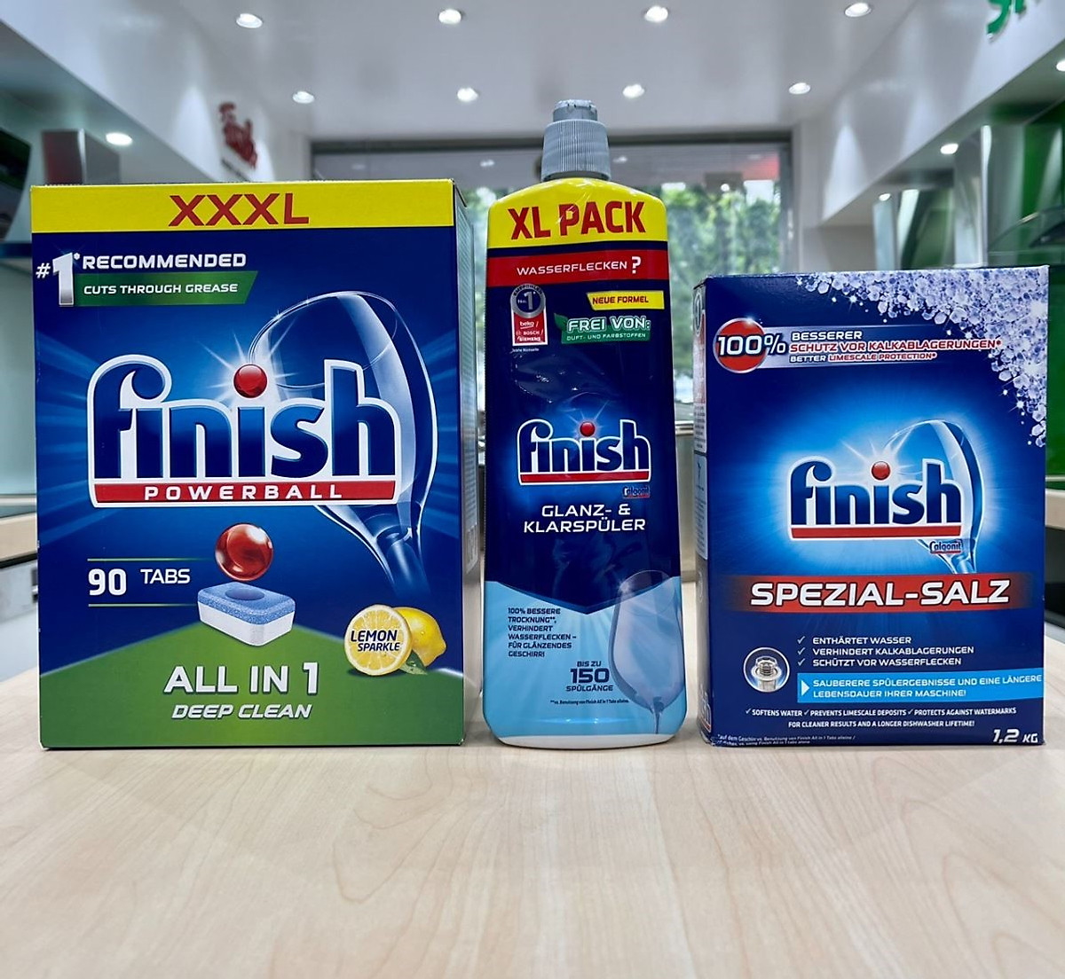 Viên rửa bát finish All in 1 90 viên + nước làm bóng finish 750ml + Muối rửa chén finish 1.2kg cho Máy rửa bát