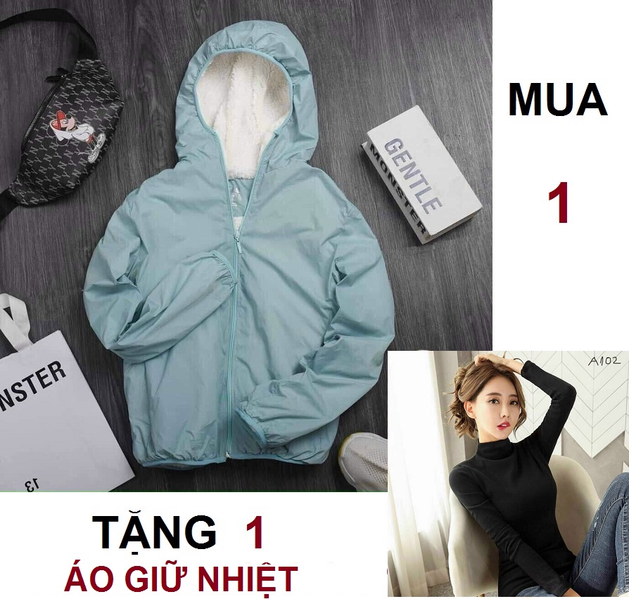 Áo khoác nữ lót lông cừu TẶNG ÁO GIỮ NHIỆT siêu ấm, áo khoác lót lông kèm túi cuộn cao cấp chống nước - HÀNG LOẠI 1