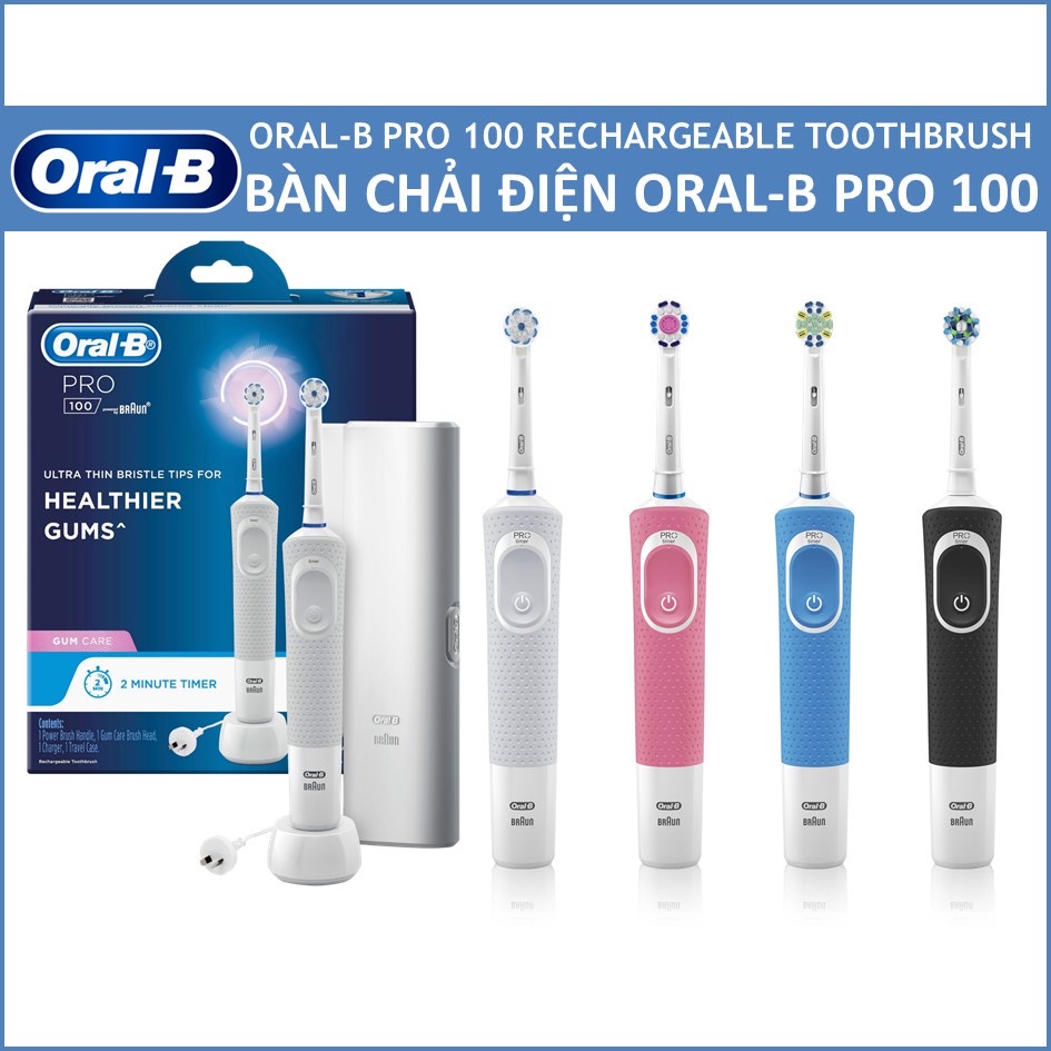 Bàn chải điện oral b pro 100 pure clean, sensitive clean, cross action. made in germany extate
