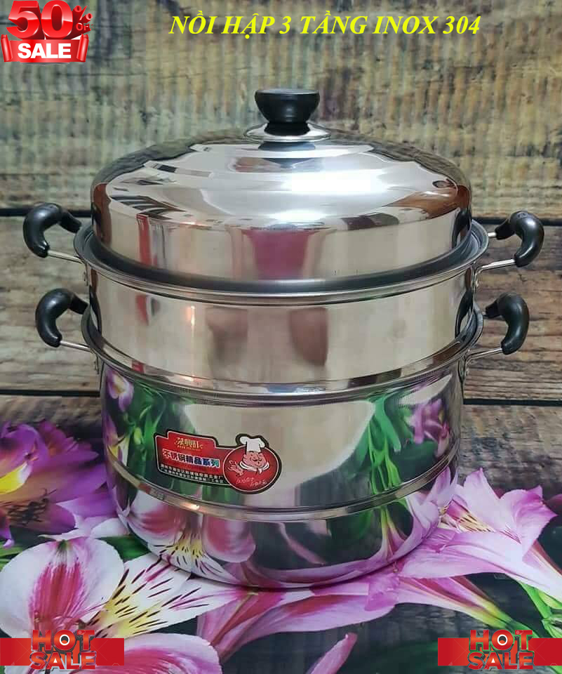 Nồi hấp 3 tầng,nồi hấp,Nồi Hấp kiêm nồi luộc gà 3 Tầng - sz 28cm,nồi hấp sôi ,hấp cơm, bảo hành 1 đổi 1,.......