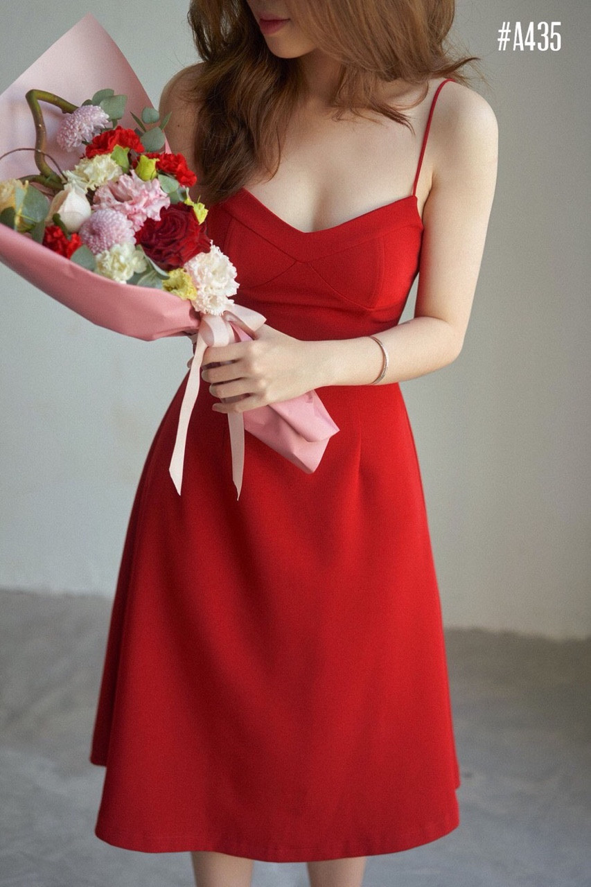 HÀNG THIẾT KẾ CAO CẤP Đầm Hai Dây Xòe Tôn Dáng Đi Tiệc Sang Trọng Màu Đỏ  Form Dài  Shopee Việt Nam