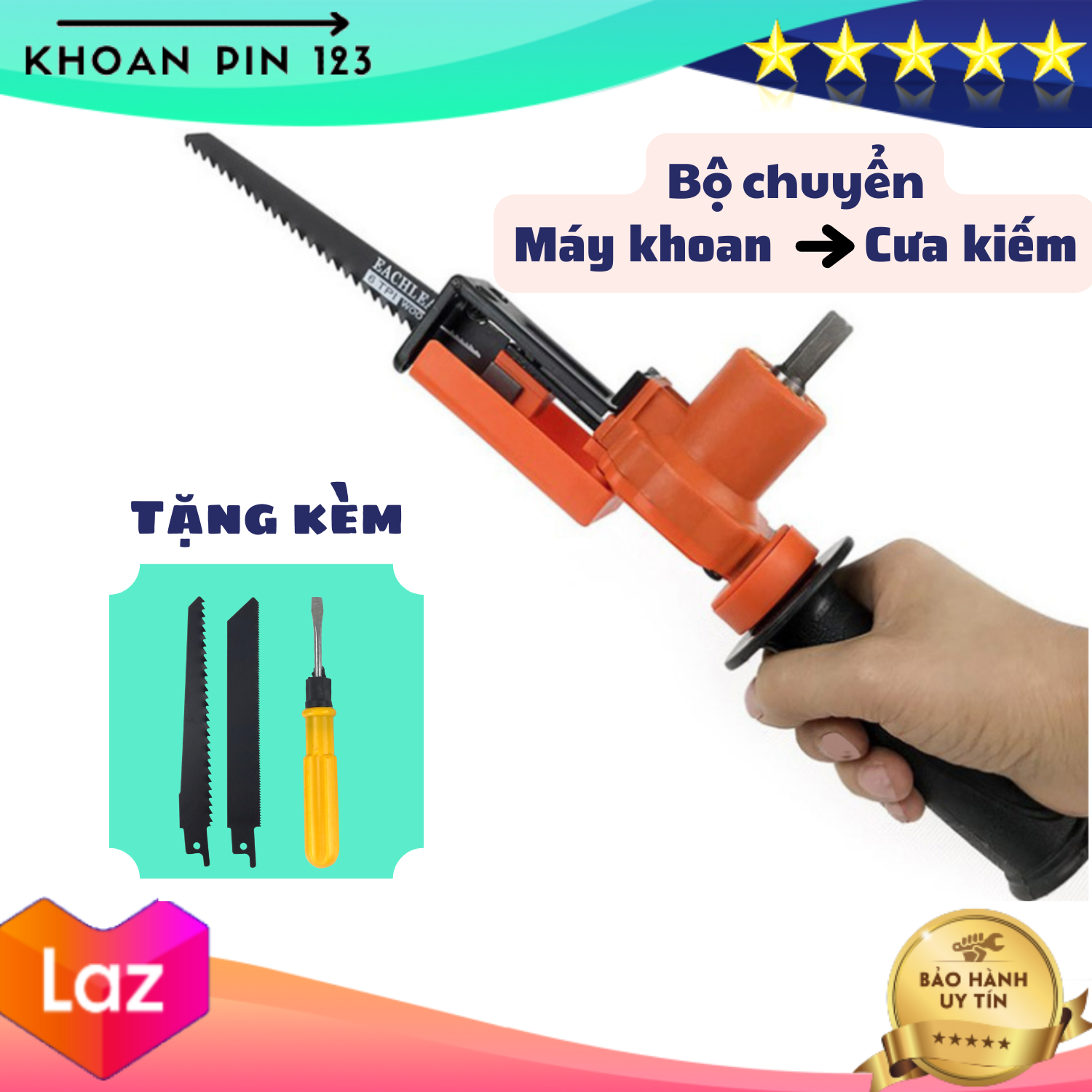 Bộ chuyển đổi máy khoan cầm tay sang máy cưa kiếm mini tặng kèm 2 lưỡi cưa