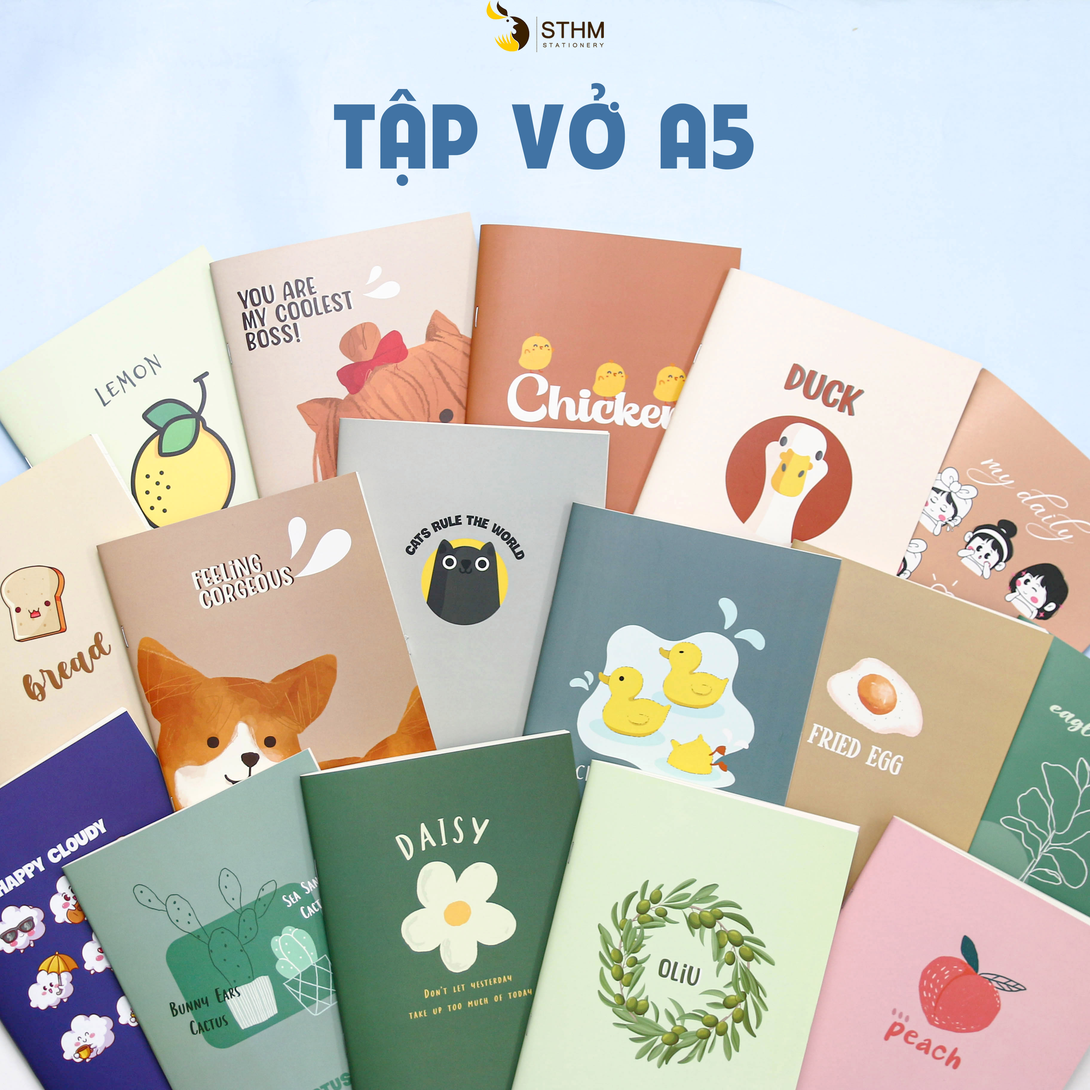 Sthm stationery - tập vở a5 - ruột caro giản lược 8mm - 100 trang kem 80gsm - giấy không lem thấm