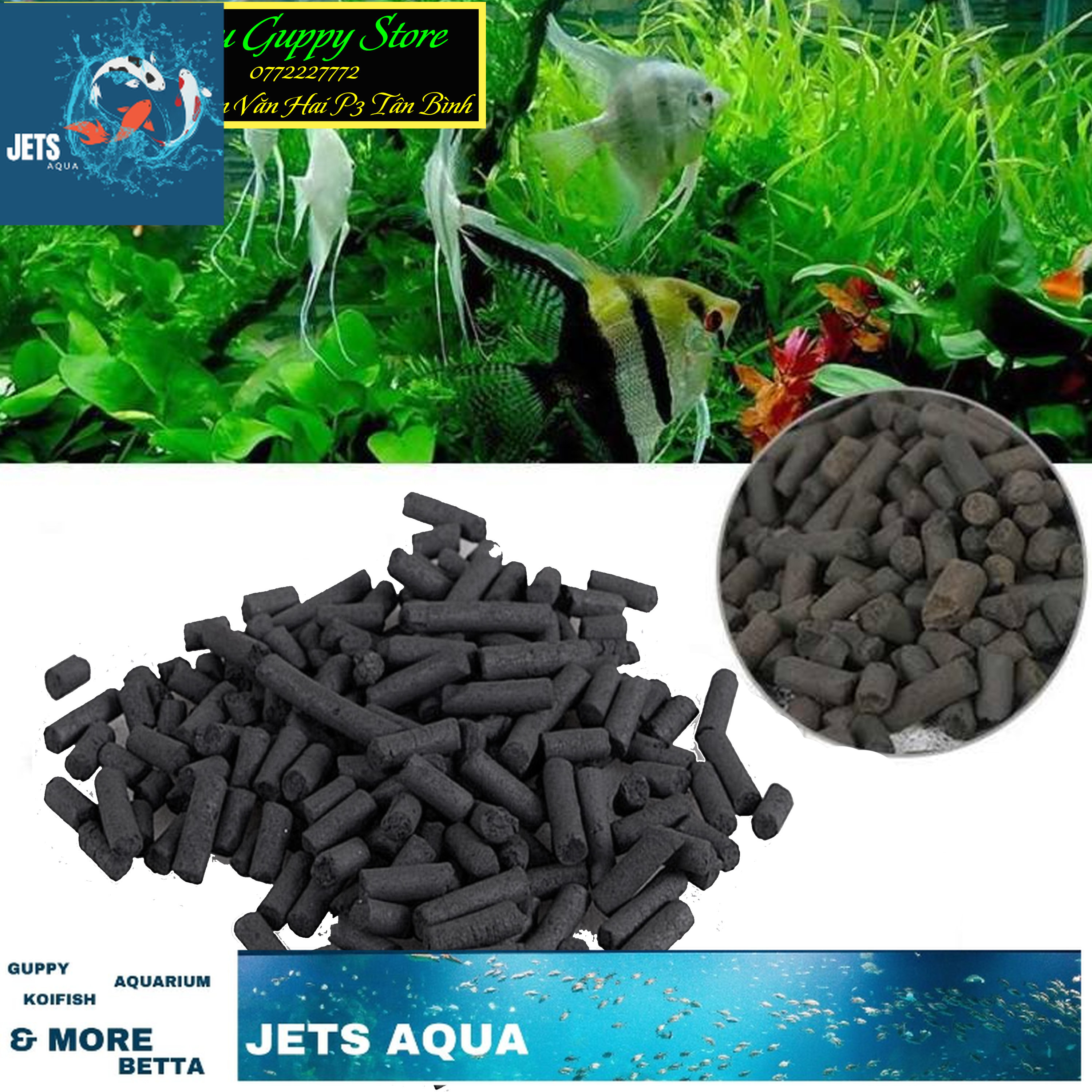 100gram than hoạt tích lọc nước - vật liệu lọc, khử độc cho hồ cá -vật liệu lọc nước