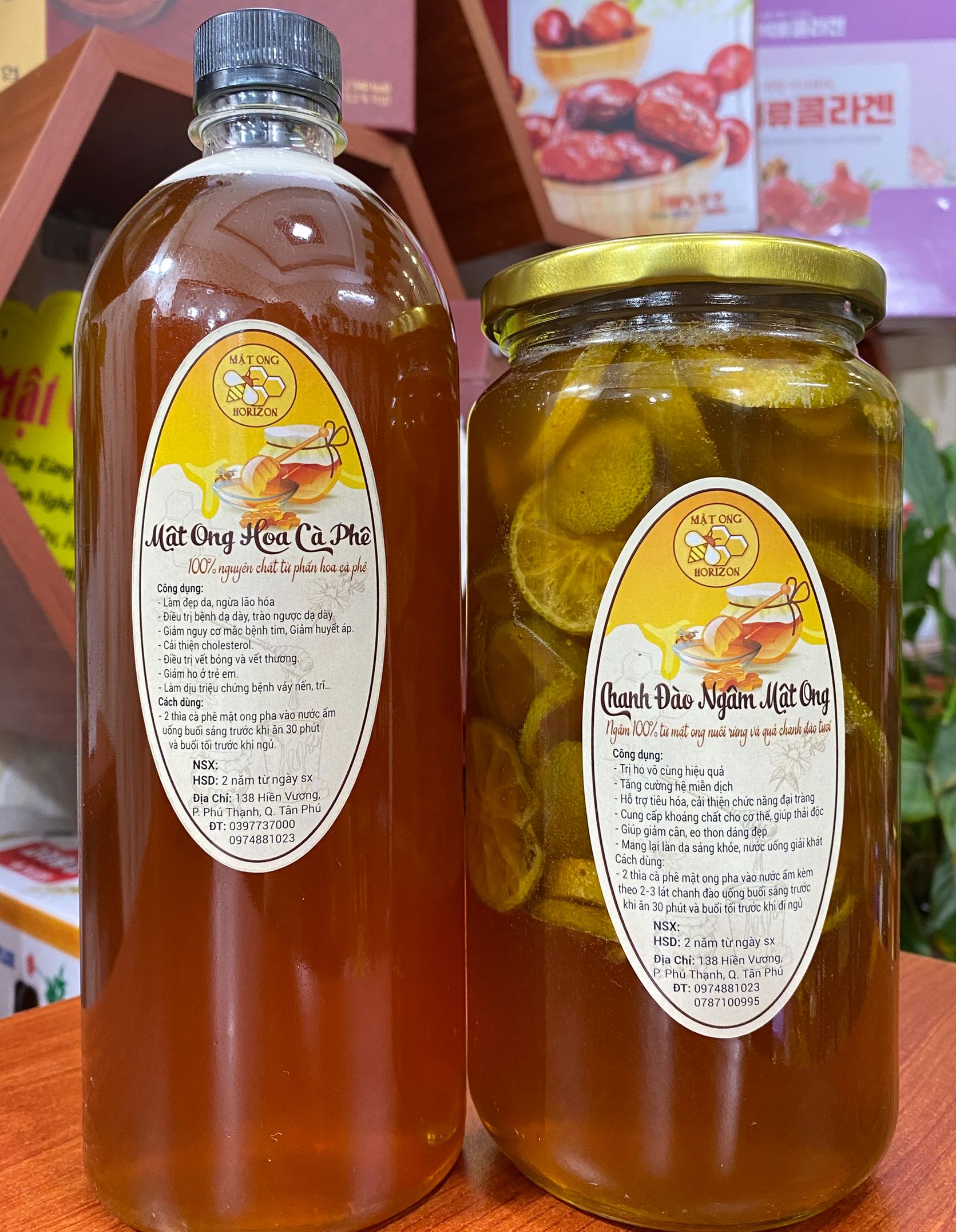Combo 2 món 1 lít chanh đào ngâm mật ong và 1 lít mật ong hoa cà phê