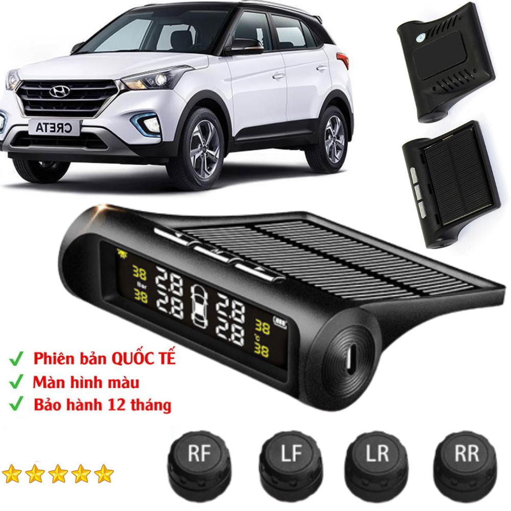 Cảm Biến Áp Suất Lốp Ô TÔ TPMS - Màn hình màu, sử dụng pin năng lượng mặt trời, hệ thống 4 van cảm biến ngoài chống nước IP66,  kết nối không dây [Bảo Hành 12 Tháng -  1 Đổi 1 Trong 14 Ngày]