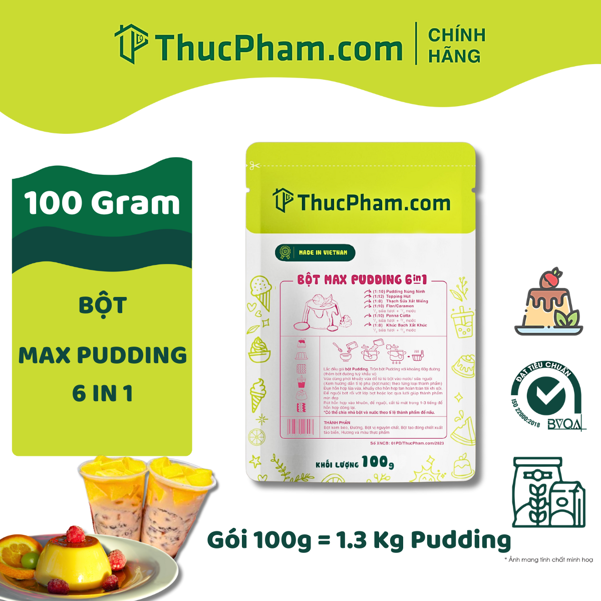 100G Bột MAX Pudding 6in1 ThucPham.Com 30 Vị Làm Pudding Núng Nính, Thạch Sữa, Flan Caramen, Khúc Bạ