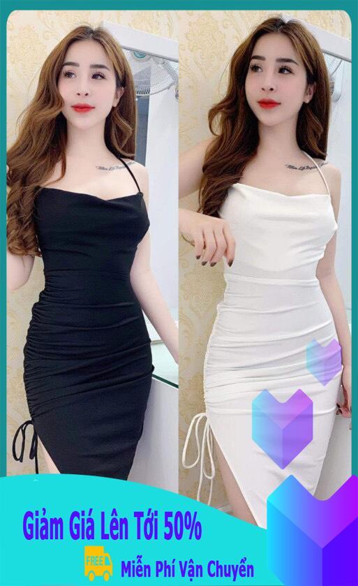 Đầm body 2 dây cổ đổ có mút ngực thời trang pt shop