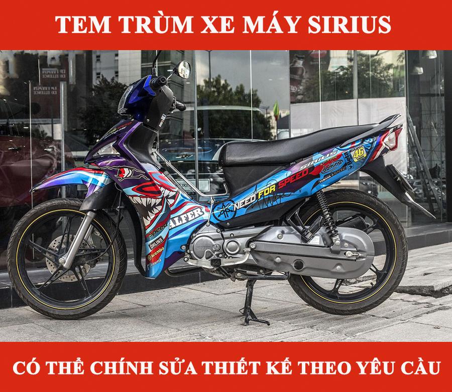 tem xe sirius cá mập shank xanh tím đẹp - Tem xe máy thiết kế theo yêu cầu - tem sirius đẹp, rẻ, chất