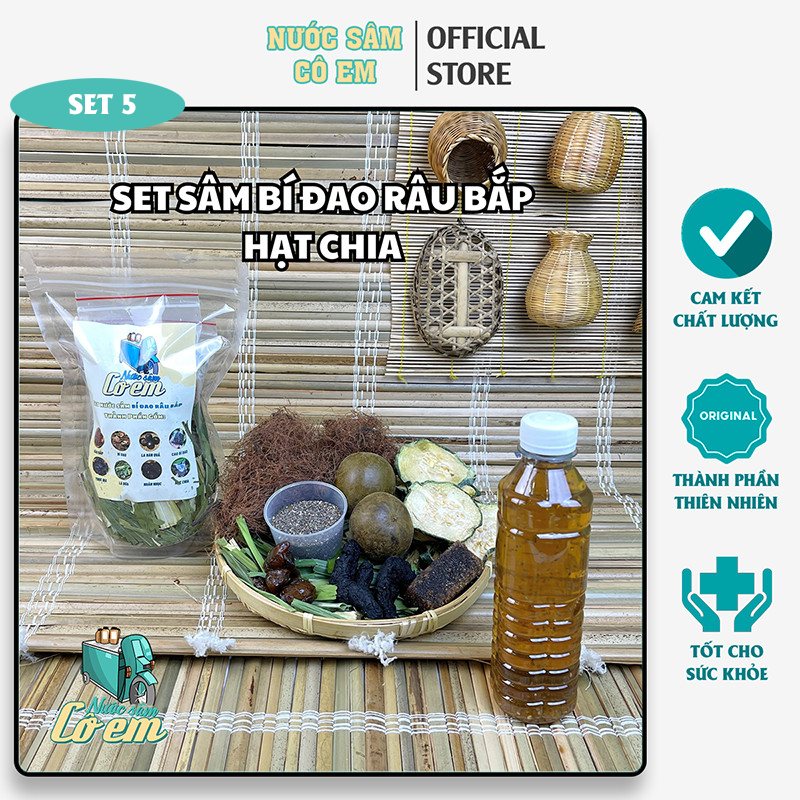 - Combo 5 Set nước sâm bí đao râu bắp hạt chia thảo mộc thanh nhiệt nước sâm Cô Em - mỗi set nấu 10L nước