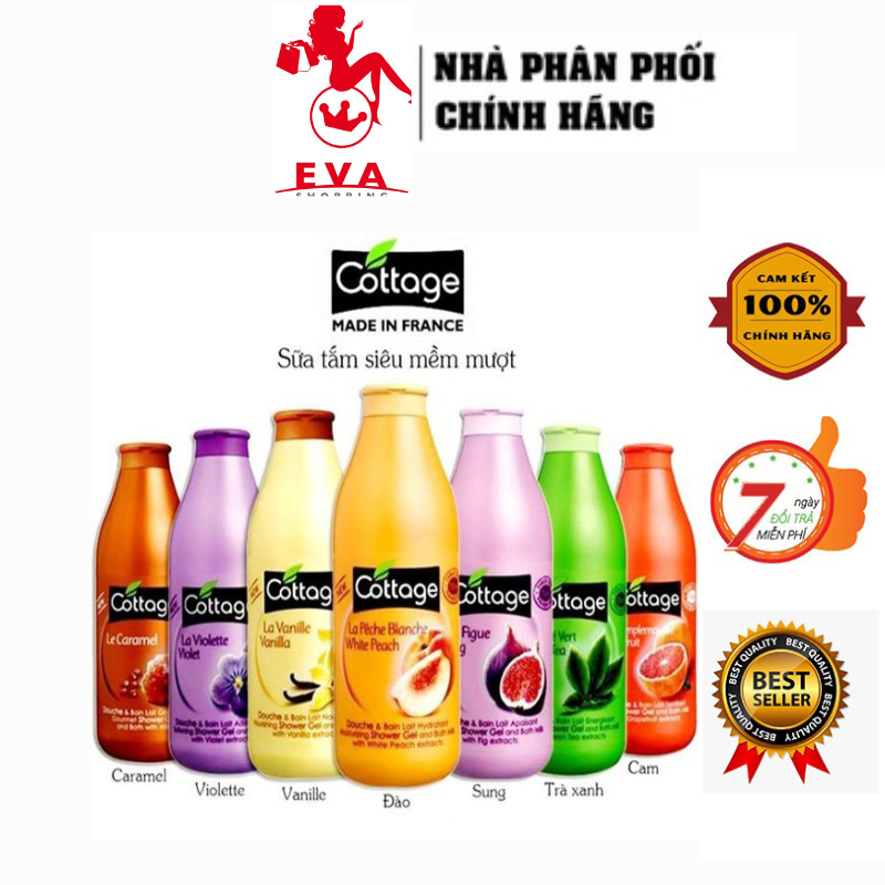 Sữa tắm cottage pháp 750ml, sữa tắm dưỡng thể, sữa tắm trắng da cottage
