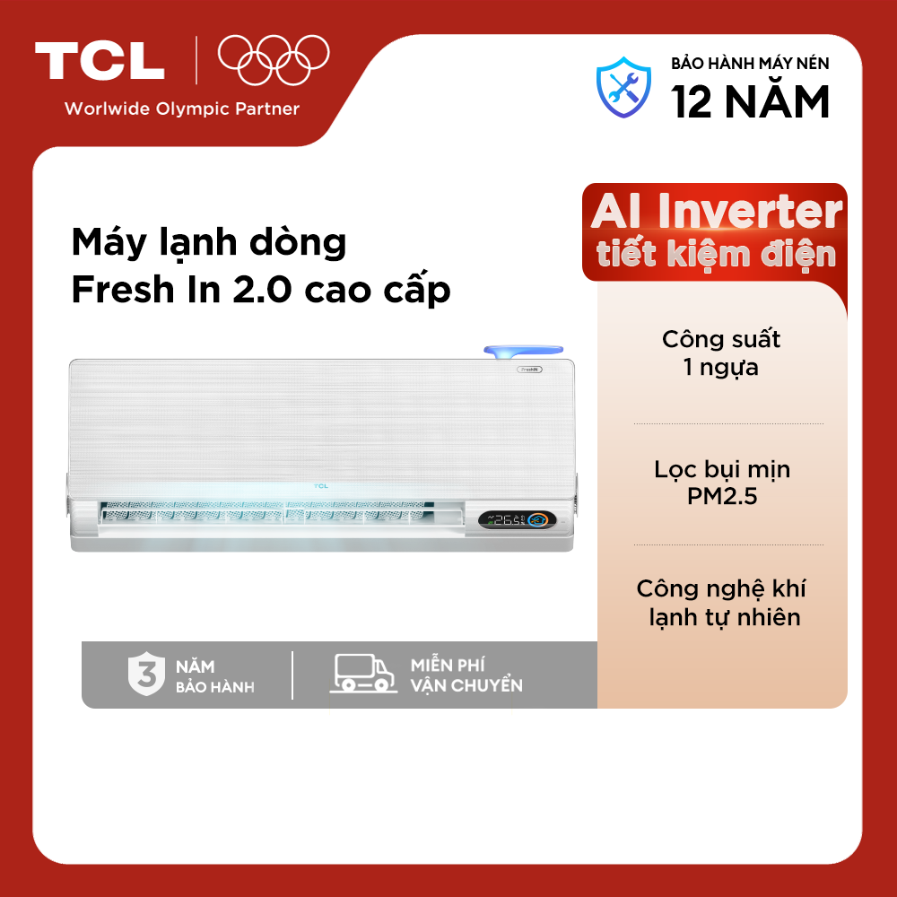 【FRESH IN - CAO CẤP】Máy Lạnh 1 ngựa - TCL TAC-10CSD/FBI, - AI Inverter tiết kiệm điện - Lọc bụi mịn