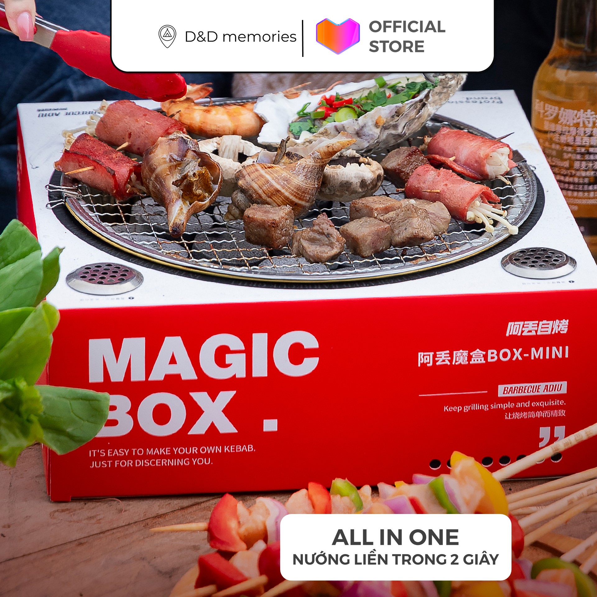 Vỉ nướng than Hộp combo nướng BBQ dã ngoại cắm trại than cháy nhanh không khói