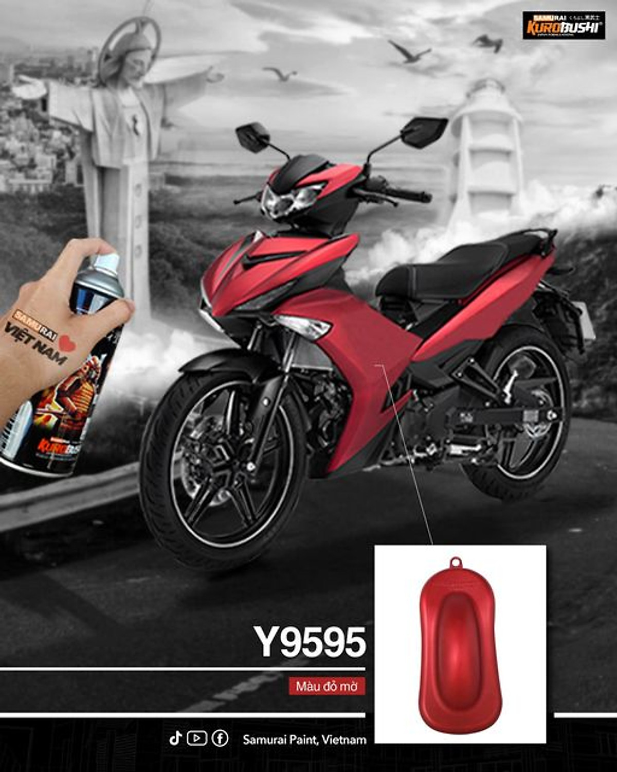 Sơn xịt samurai chính hãng màu đỏ mờ - y9595*.