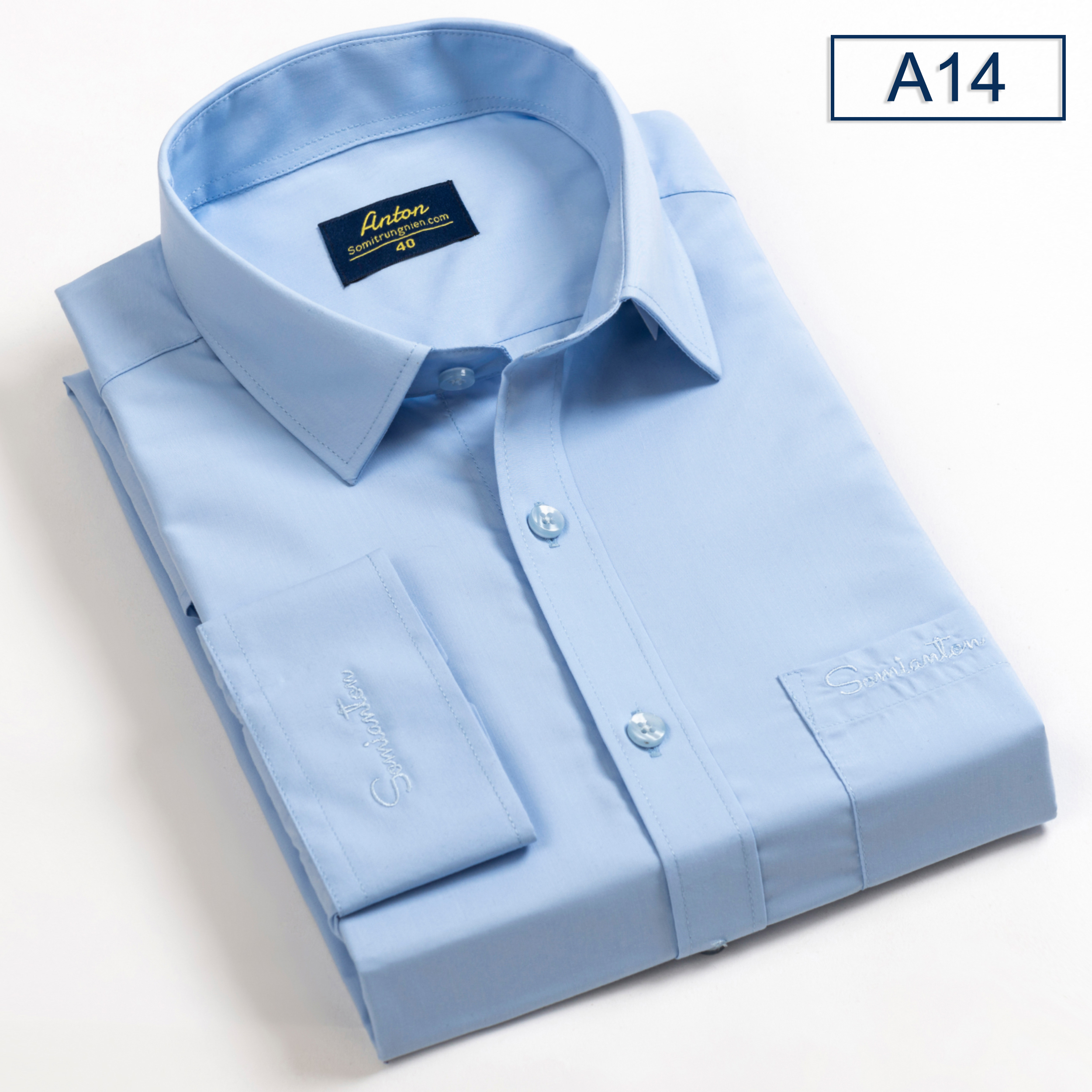 Áo Sơ Mi Nam Công Sở Trung Niên Thương Hiệu Anton Dài Tay Công Sở Vải Cotton Xanh Dương -A14