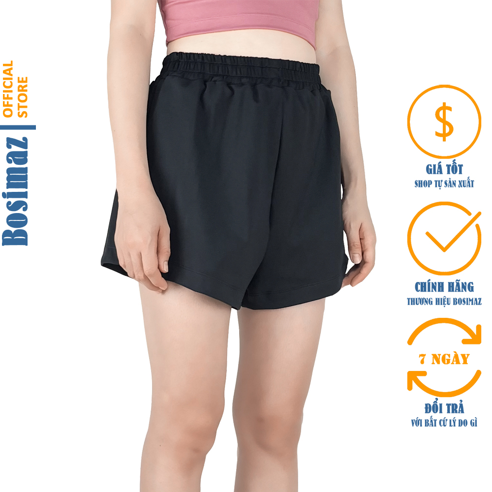 Quần Đùi Nữ Bosimaz MS421 mặc nhà màu đen lưng thun ống rộng, thun co giãn 4 chiều, vải đẹp dày, thoáng mát không xù lông.