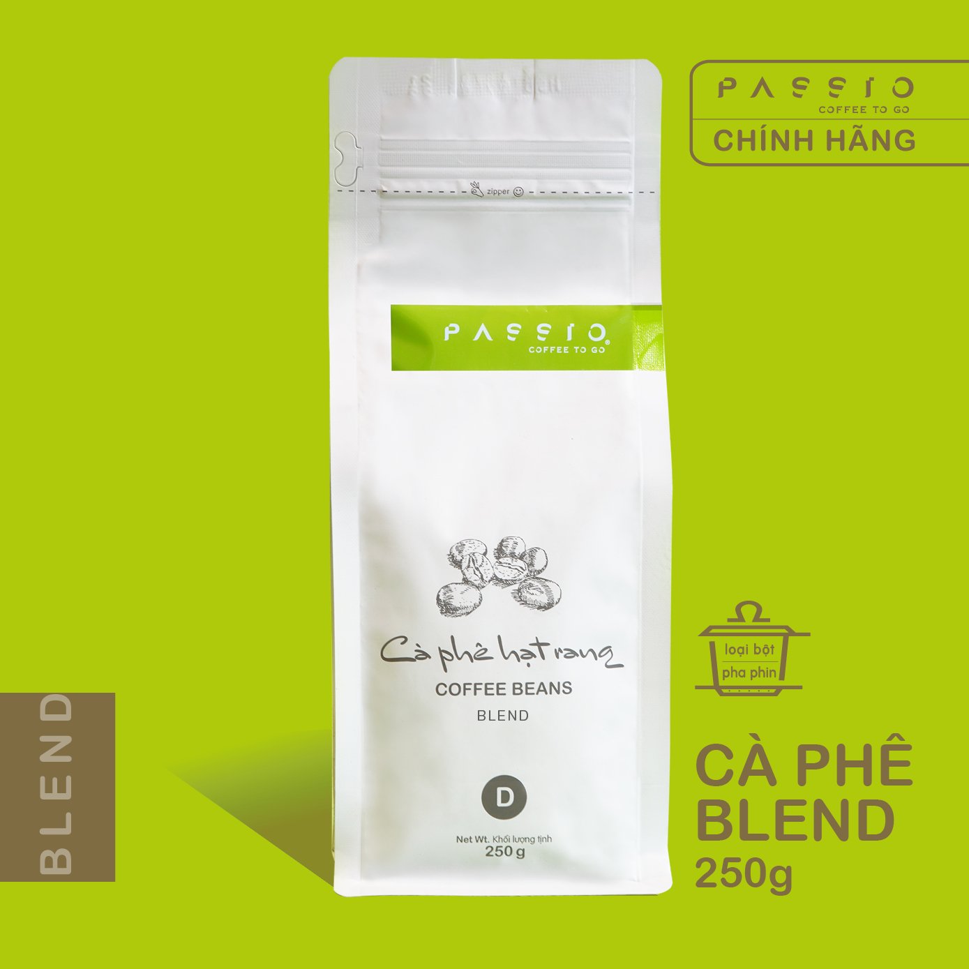 Cà phê Blend dạng Bột nguyên chất 100% rang mộc - Passio Coffee 250g