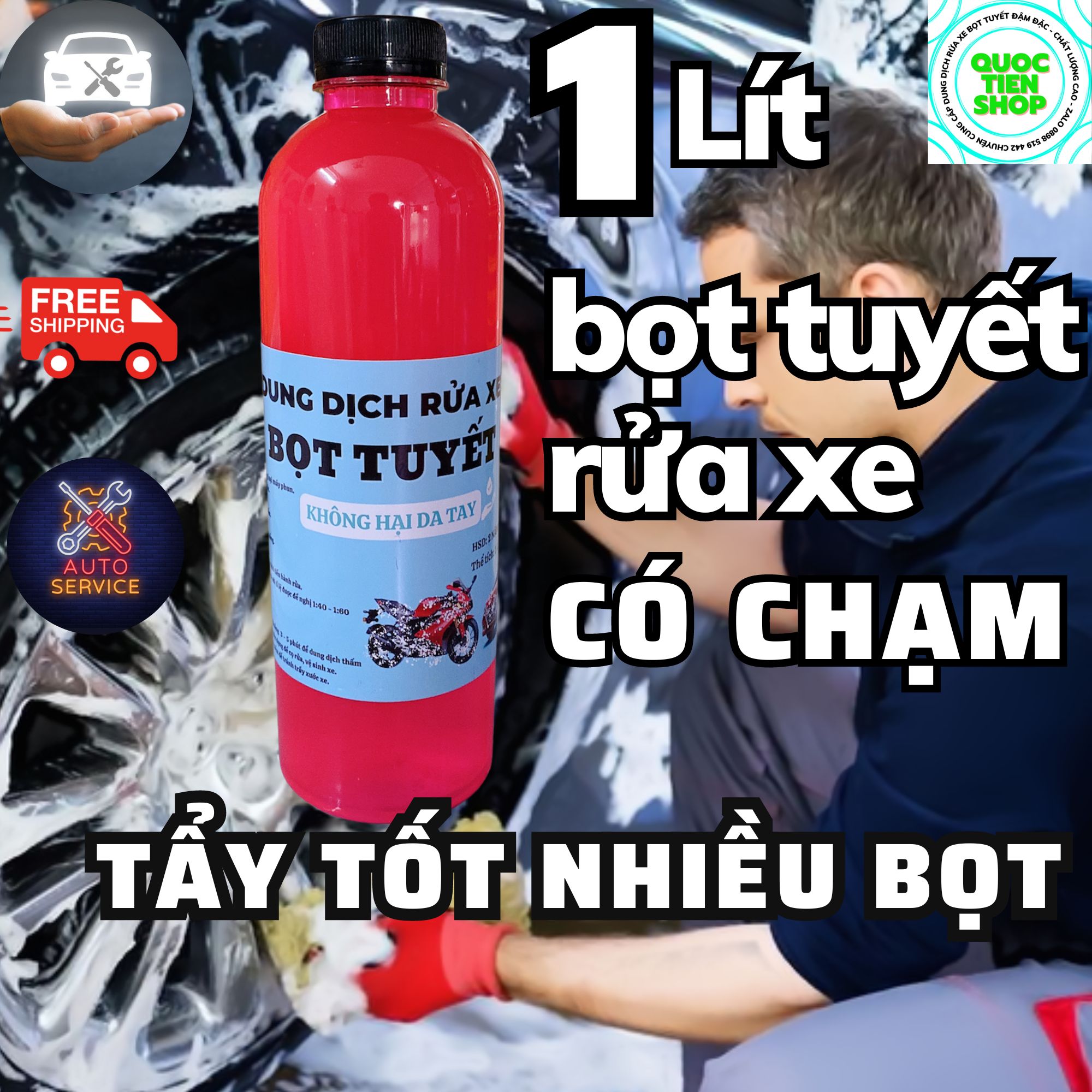 Xà Bông Rửa Xe Bọt Tuyết CÓ CHẠM Chai 1 Lít (1000ml) dùng cho xe máy, an toàn da tay, bảo vệ màu sơn xe