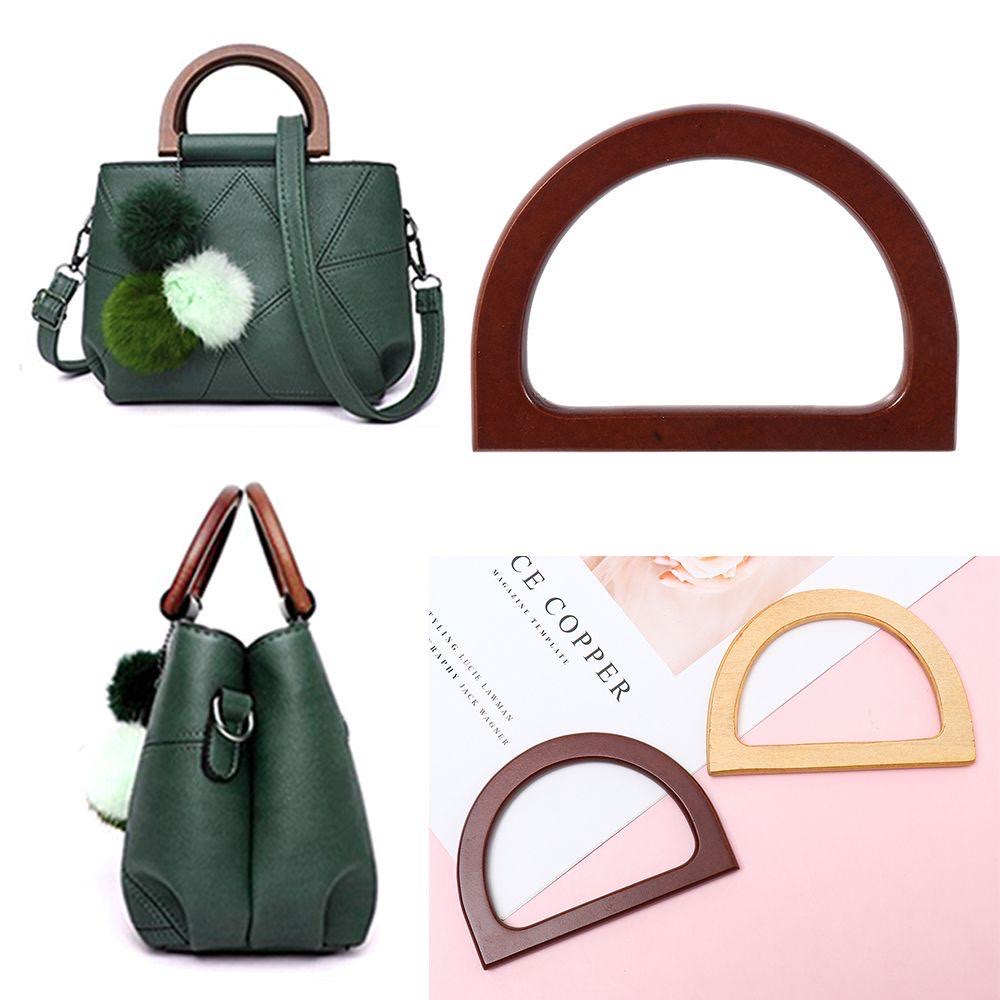 1 cặp quai giỏ xách màu gỗ dùng làm túi handmade, quai xách chữ D chất nhựa nhẹ dễ cầm